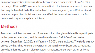 Immunogenicity of a Single Dose of SARS-CoV-2 Messenger RNA Vaccine in Solid Organ Transplant Recipients