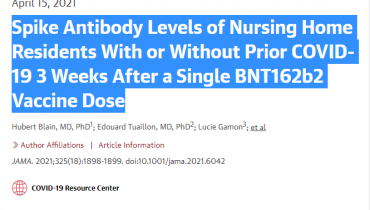 Spike Antibody Levels of Nursing Home Residents With or Without Prior COVID-19 3 Weeks After a Single BNT162b2 Vaccine Dose