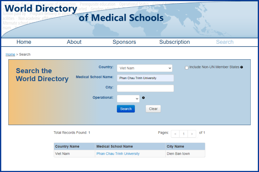 ĐH Phan Châu Trinh có tên trong World Directory of Medical Schools của WHO